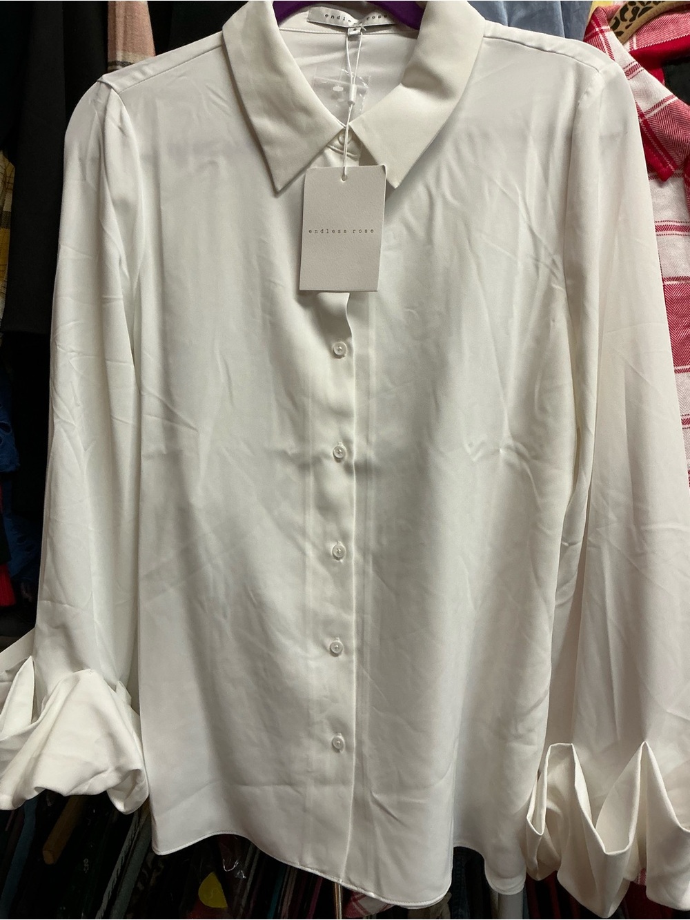 Endless Rose White Long-Sleeve Button-Up Blouse